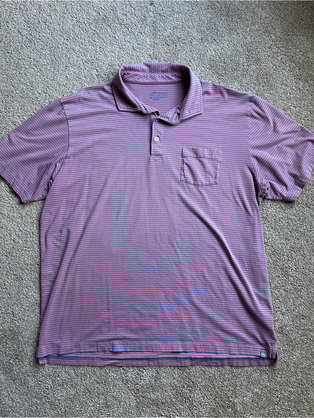Peter Millar Lavender and Blue Microstripe Polo with Pocket